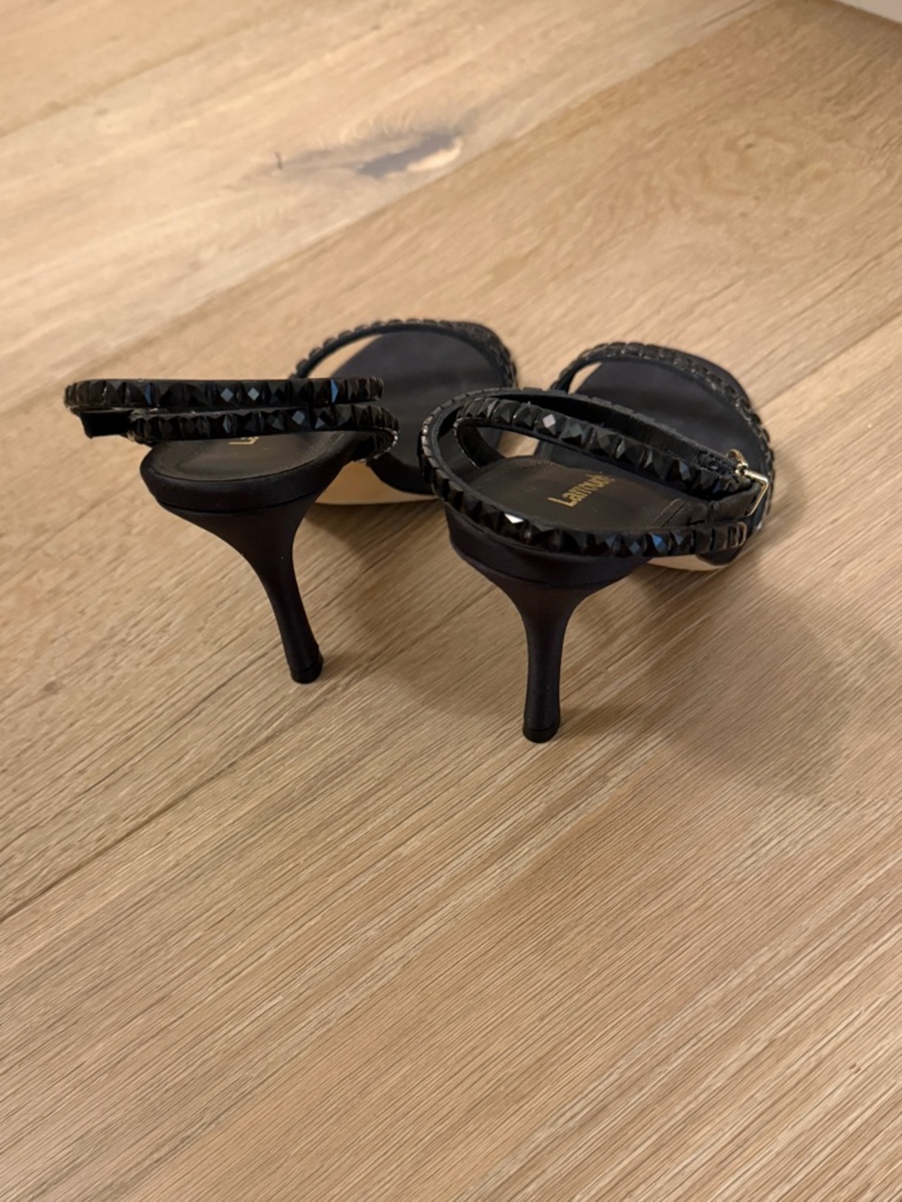 Larroude Lola heel Black Studded Ankle-Strap Stiletto Sandals - Picture 4 of 7